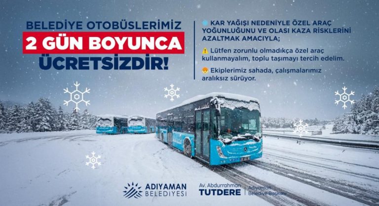 Adıyaman Belediyesi: Toplu Taşıma 2 Gün Ücretsiz