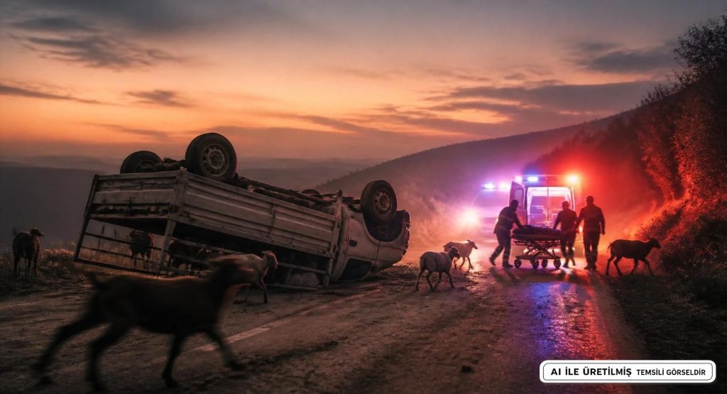 Adana'da Hayvan Yüklü Kamyonet Devrildi