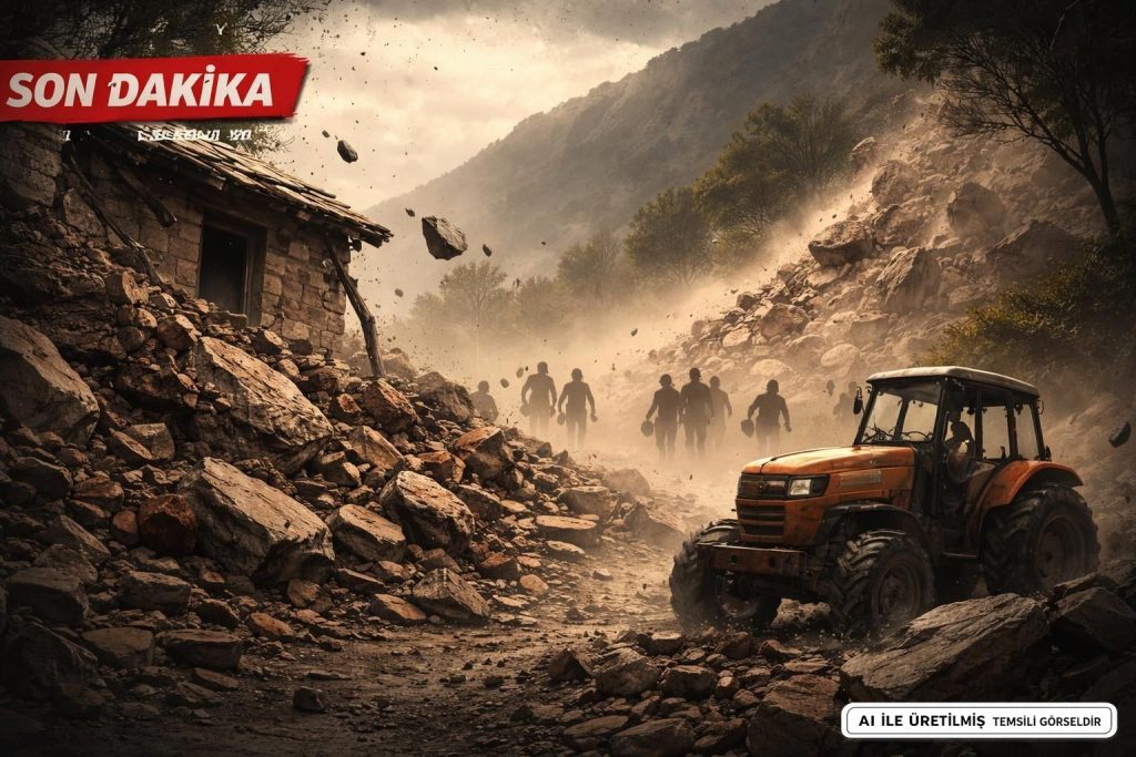 Amasya'da Heyelandan Kaya Düşmesi Ev ve Traktöre Zarar Verdi