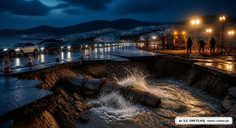 Bodrum’da Ana Su Hattı Patladı: Yolda Göçük Oluştu