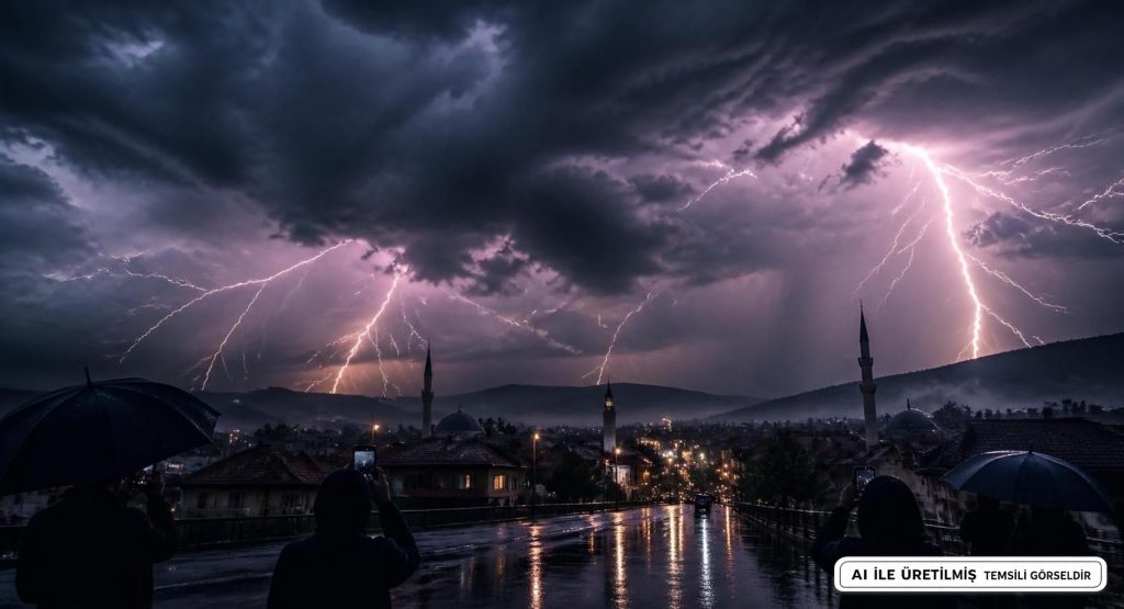 Erbaa'da Gök Gürültüsüyle Peş Peşe Yıldırımlar