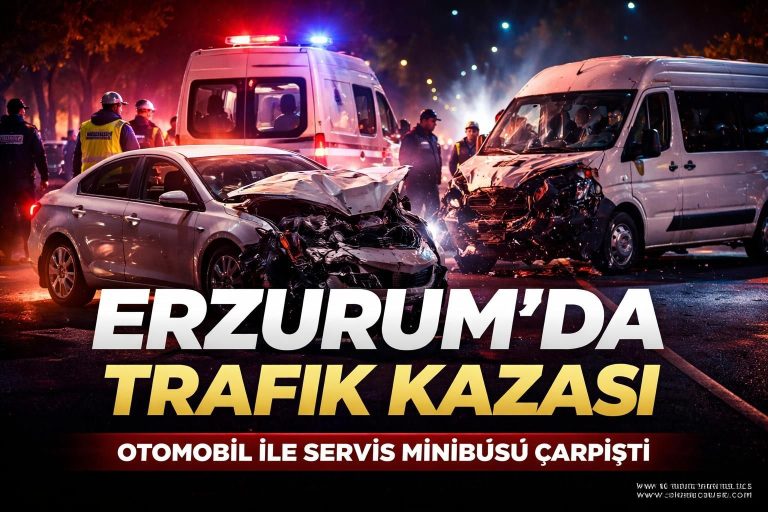 Erzurum’da Trafik Kazası: Otomobil ve Servis Minibüsü Çarpıştı
