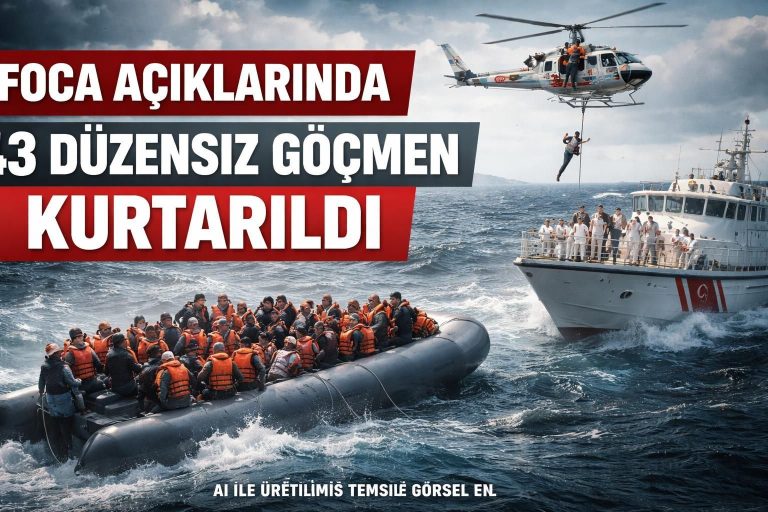 Foça Açıklarında Lastik Bottaki Göçmenler Kurtarıldı