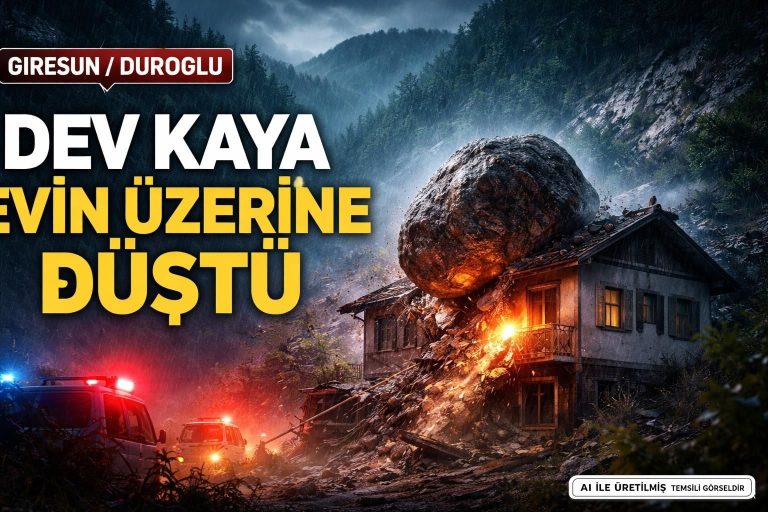 Giresun’da Yamaçtan Kopan Kaya, Eve Çarptı
