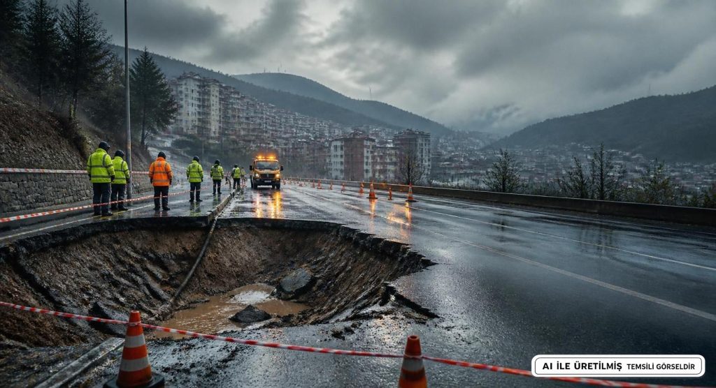 Gümüşhane'de Yağışlar Yolu Çökertti, Trafik Kapandı