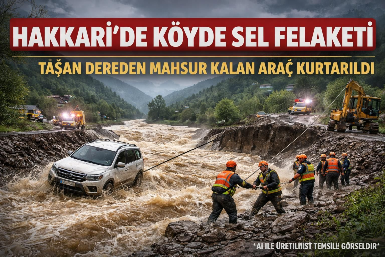 Hakkari’de Kavaklı Deresi Taştı: Mahsur Kalan Araç Uzman Ekipler Tarafından Kurtarıldı