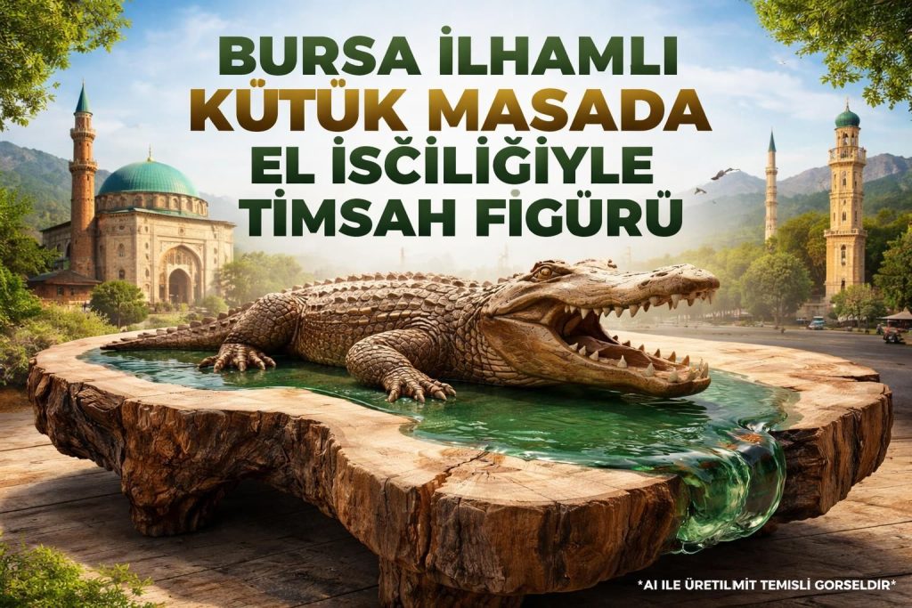 İnegöl'de El İşçiliğiyle Bursaspor Temalı Timsah Figürlü Masa Yapıldı