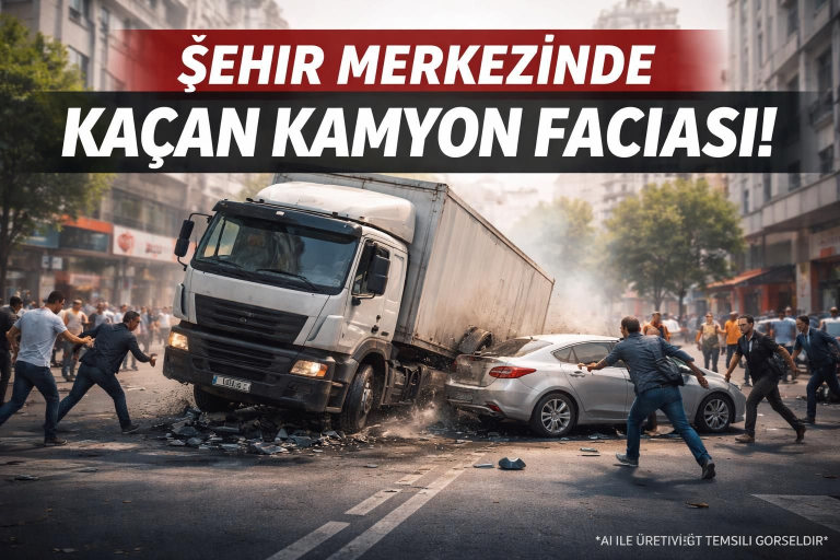 İstanbul’da Park Halindeki Kamyon Sürüklenerek Birden Fazla Araca Çarptı