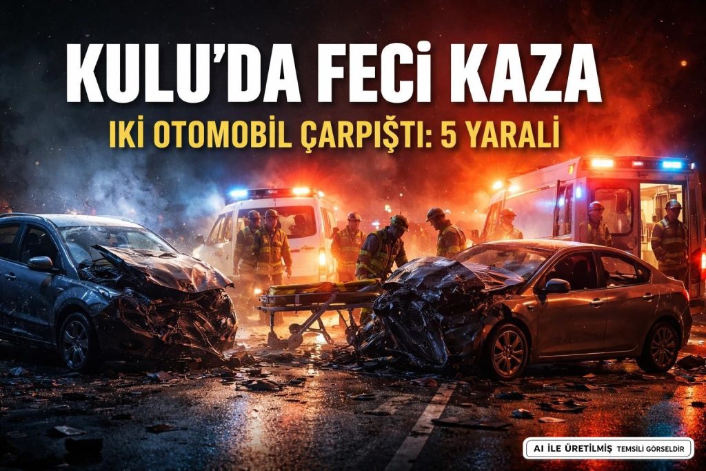 Konya'da Kavşak Kazası: İki Otomobil Çarpıştı, 5 Yaralı Kaldırıldı