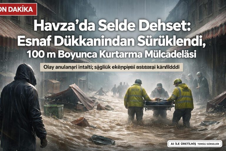 Samsun’da Sel Felaketi: Kasap 100 Metre Sürüklenerek Kurtuldu