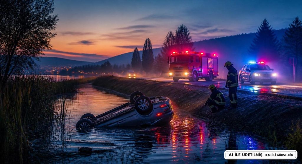 Sapanca'da Otomobil Su Kanalına Devrildi, 2 Yaralı Hastaneye Kaldırıldı