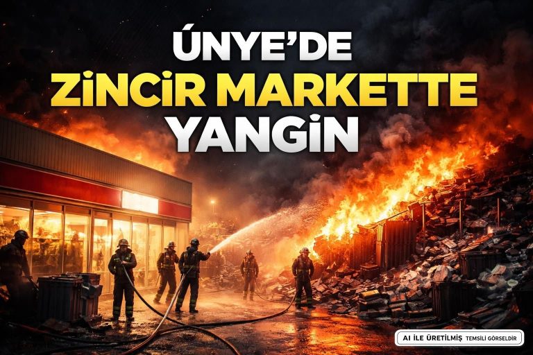 Ünye’de Market Atık Alanında Yangın Çıktı