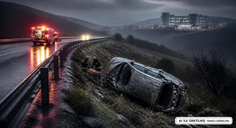 Uşak’ta Şarampole Devrilen Otomobilde Üç Kişi Yaralandı