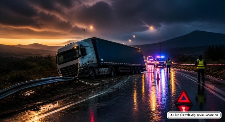 Yağışlı Yolda Kontrolden Çıkan Tır Bariyerleri Kırdı