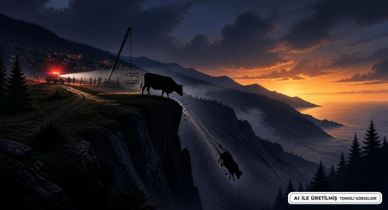 Artvin’de 40 Metre Uçuruma Yuvarlanan İnek