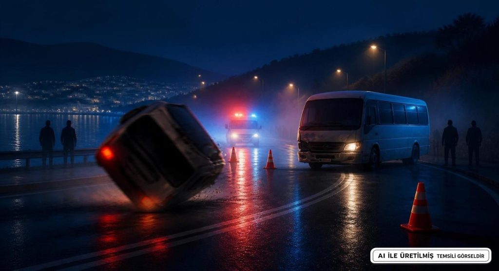 Bodrum’da Kontrolünü Kaybeden Otomobil Minibüse Çarptı
