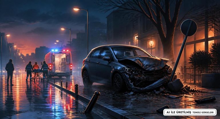 Bursa’da Kaldırıma Çarpan Otomobilde 1 Ölü, 1 Yaralı