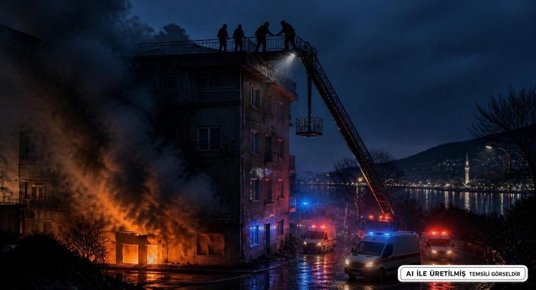 Çanakkale Lapseki’de Bodrum Katındaki Yangın Çatıdaki 4 Kişiyi Tehlikeye Attı