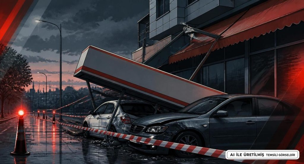 Edremit'te Market Tabelası Devrildi, Maddi Hasar Oluştu