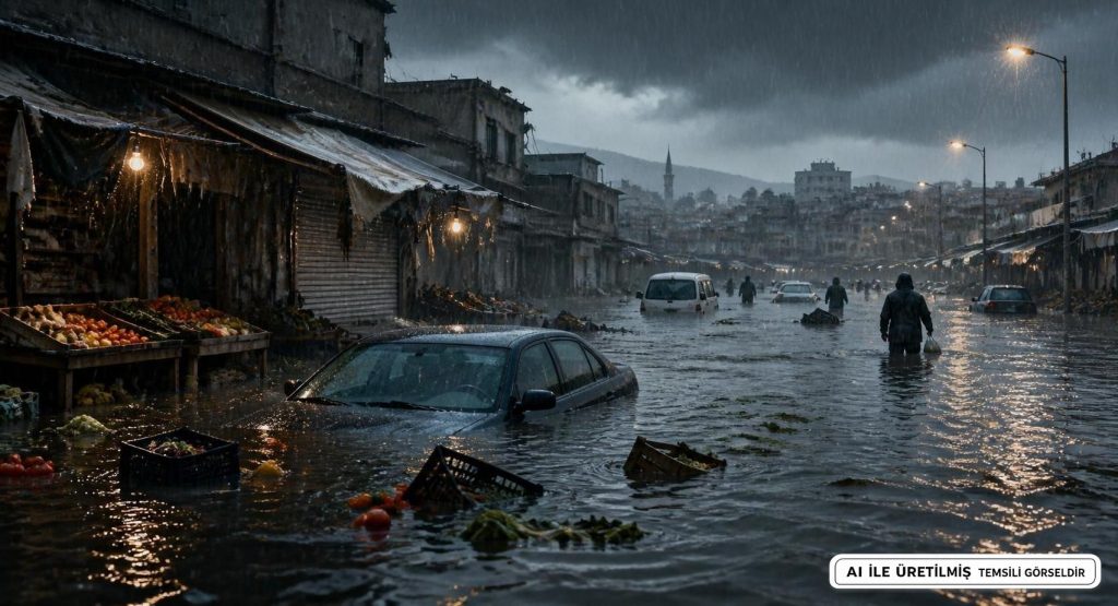 İnegöl'de Sağanak Yağmuru Paniği Yarattı