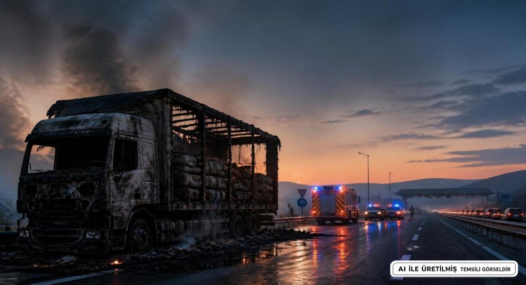 Kapıkule'de Nişastalı Tır, TEM Otoyolu'nda Yanarak Kullanılamaz Hale Geldi