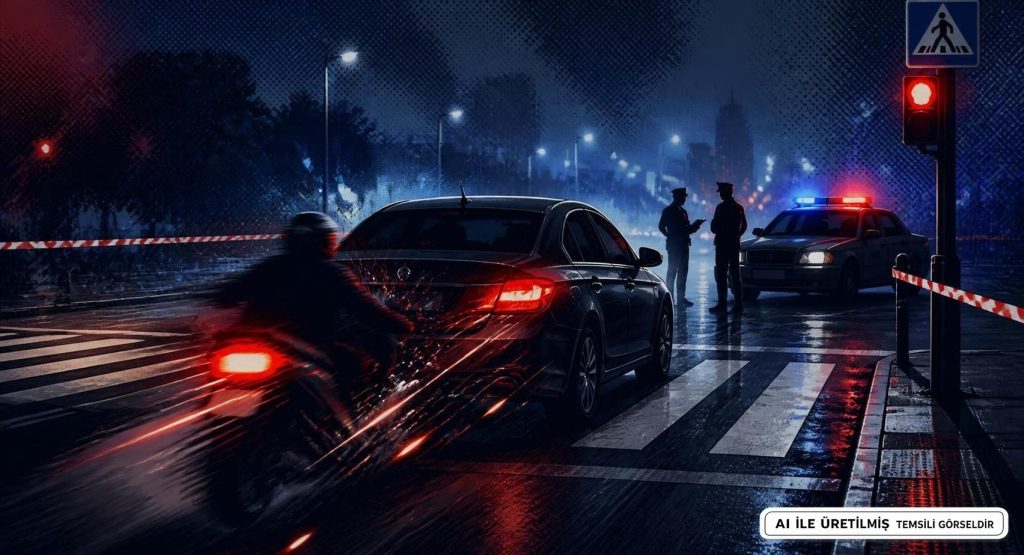 Yaya Geçidinde Yavaşlayan Araca Motosiklet Çarptı