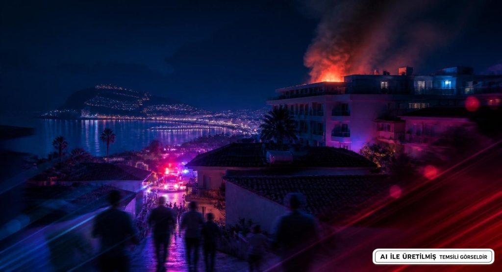 Alanya'da Otel Çatı Yangını Gece Korkuttu