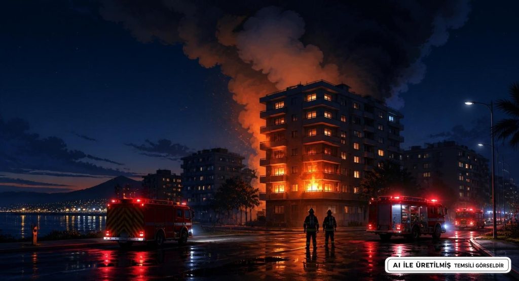 Didim'de Gece Yarısı Apartman Yangını