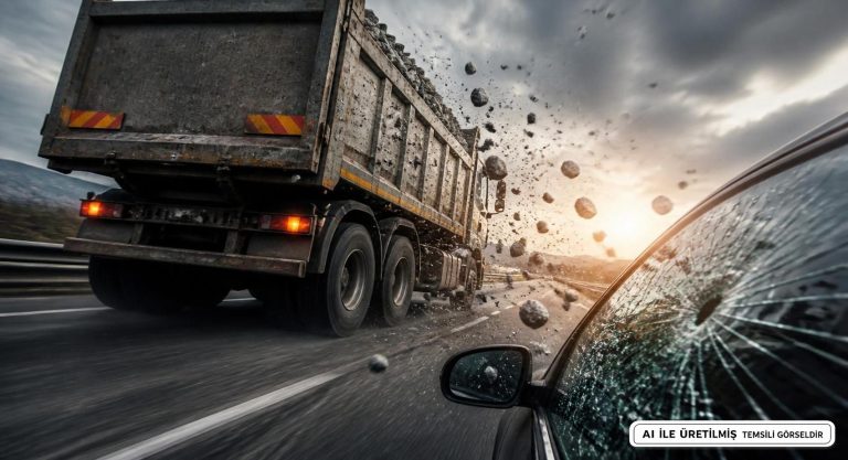 Düzce’de Hafriyat Kamyonundan Taş Savruldu