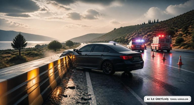Edremit’te Otomobil Refüje Çarptı