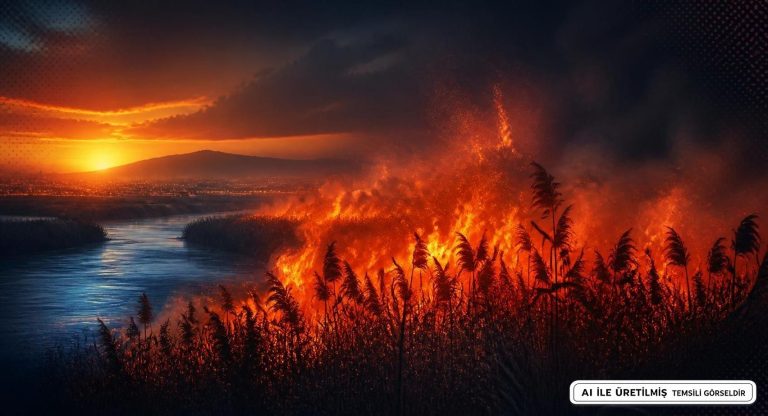 Hatay Antakya’da Asi Nehri Kenarı Sazlık Yangını
