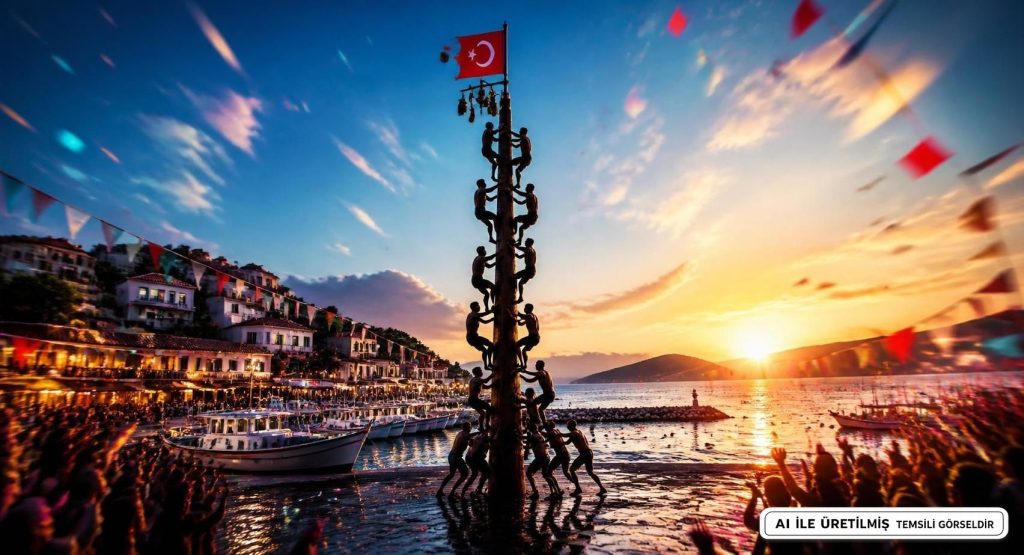 Kaş'ta Yağlı Direk Yarışması Nefes Kesti